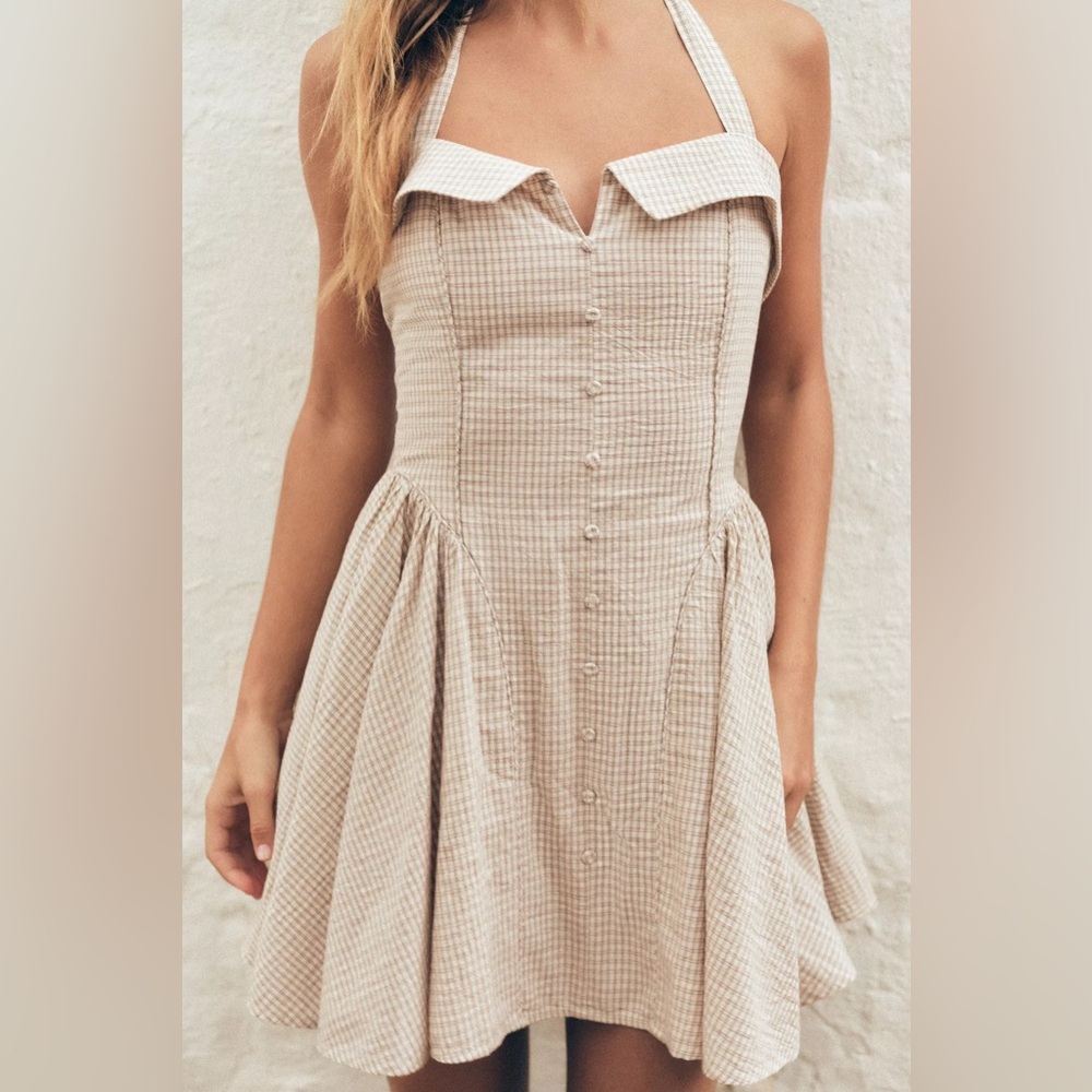 ZARA CHECKERED HALTER DRESS